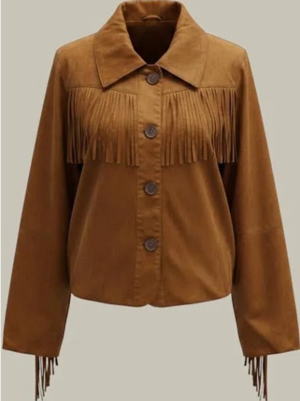 Universal Thread Camel Fringe Suede-Look Button Up Jacket - Picture 3 of 9